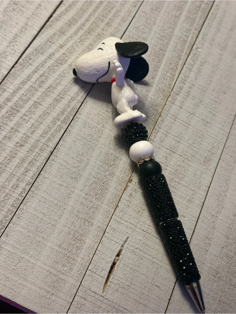 Black & White Dog Character Dog Toy with Beaded Handle snoopy
